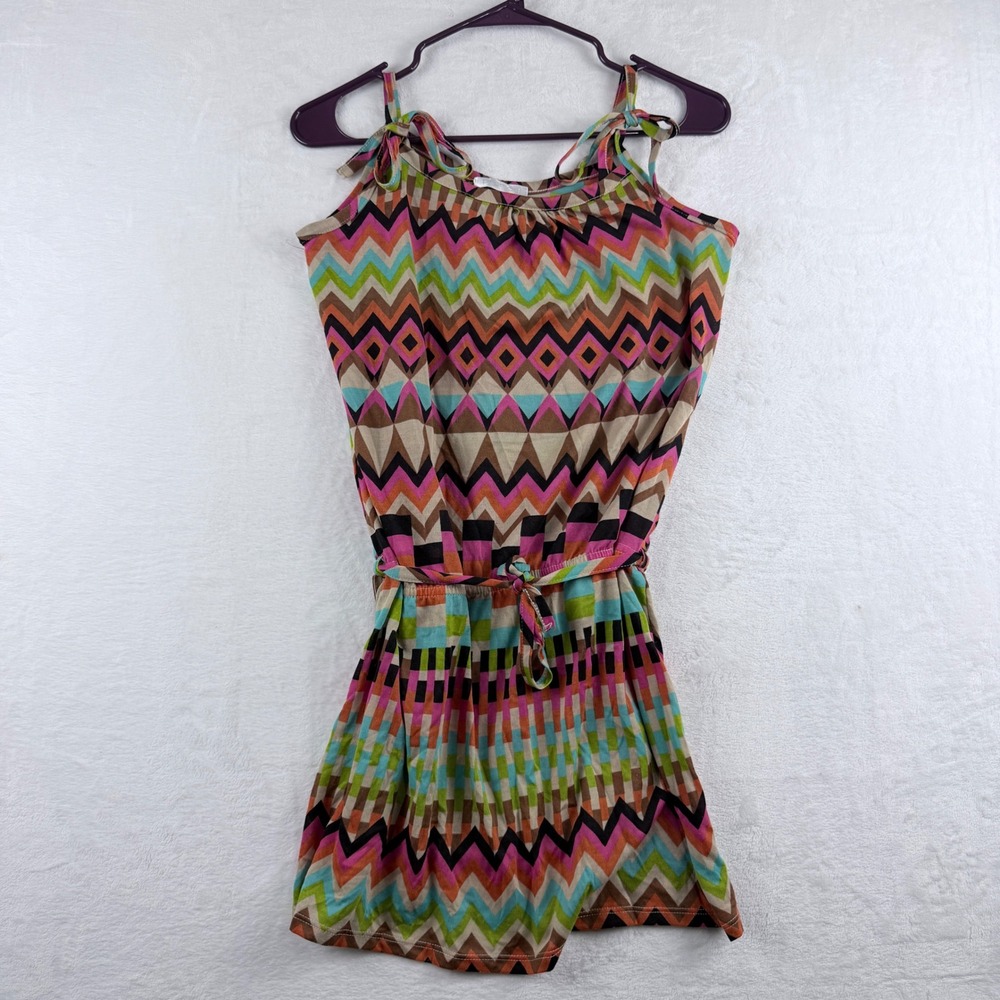 Boho Mini Dress Geometric Chevron Tie Shoulder Promod‎ OS